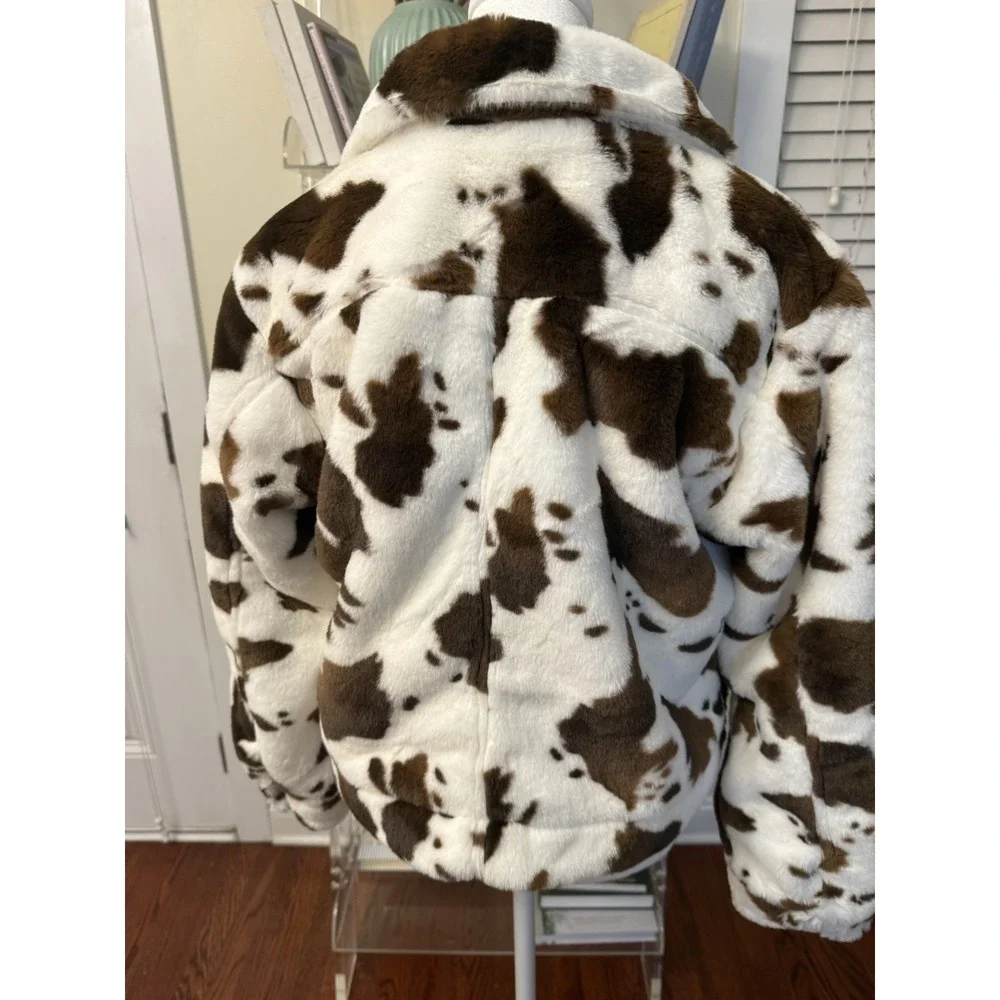 Tractr Kids Cow Print Faux Fur Trucker Jacket Girls XL